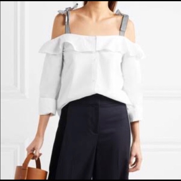 J.Crew Off The Shoulder White Button up bl… M - Picture 7 of 8